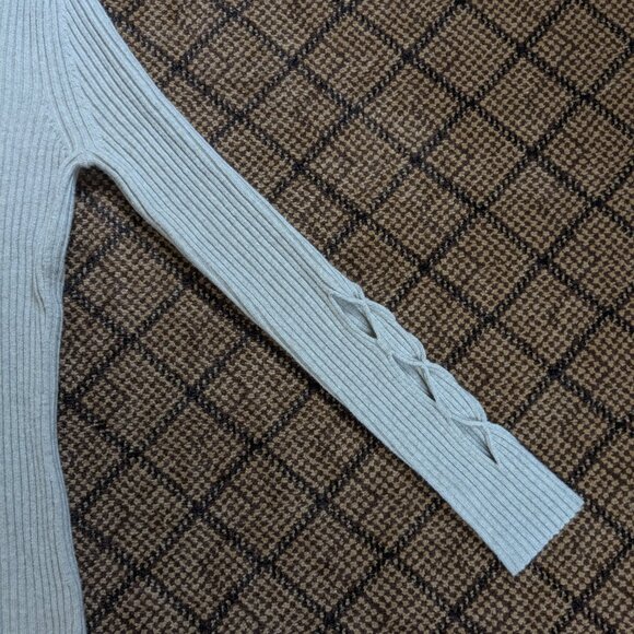 VICTORIA BECKHAM Rib Knit Long Sleeve Sweater Dress Mock Neck Wool Small Beige - Picture 10 of 15